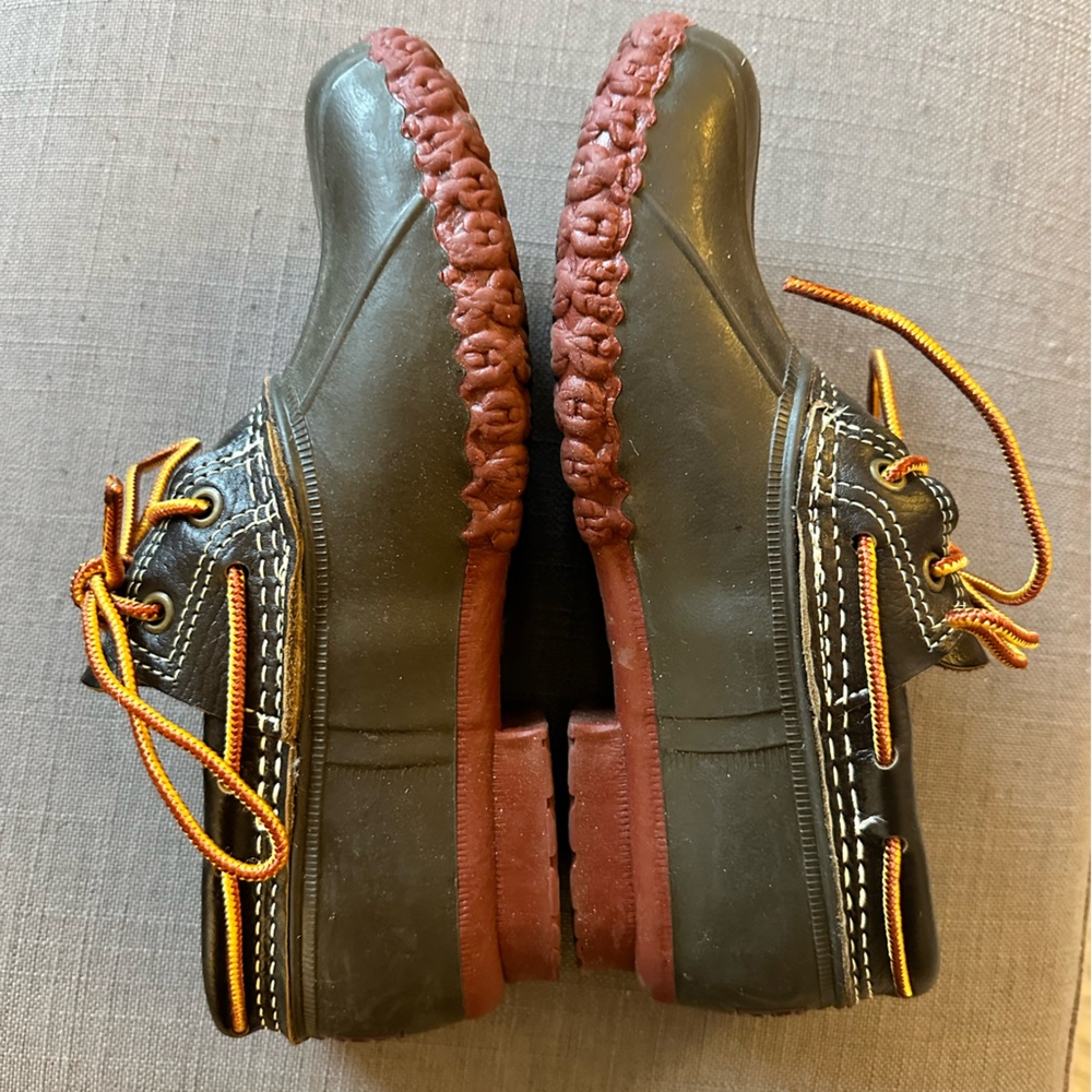 L.L. Bean Brown Duck Boots with Orange and Yellow Laces - Picture 4 of 9